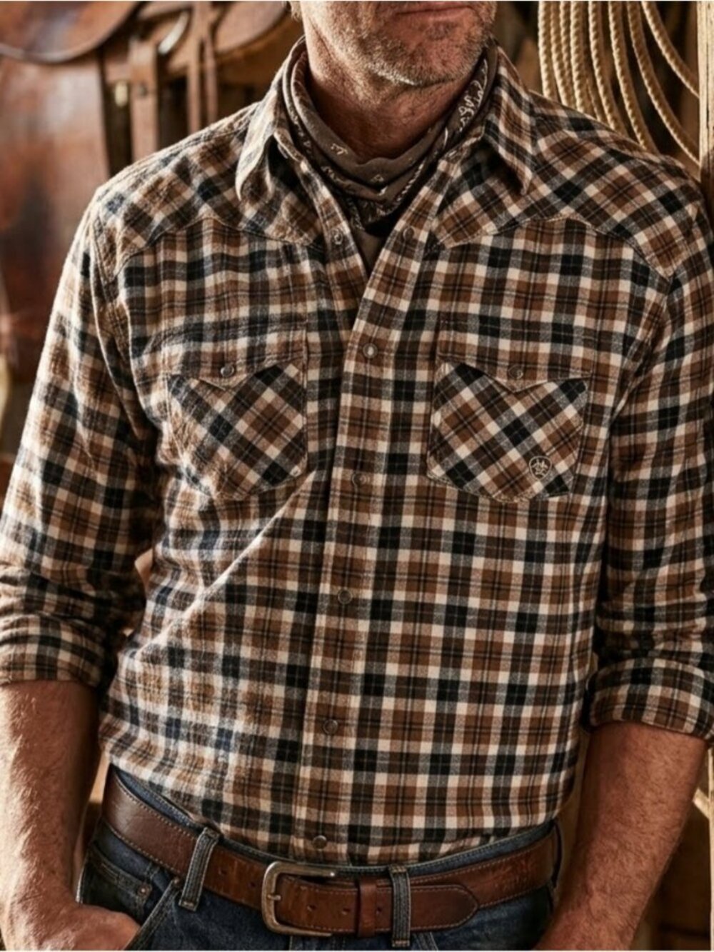 Ariat Large Multi Color Plaid Snap Button Shirt Retro Fit